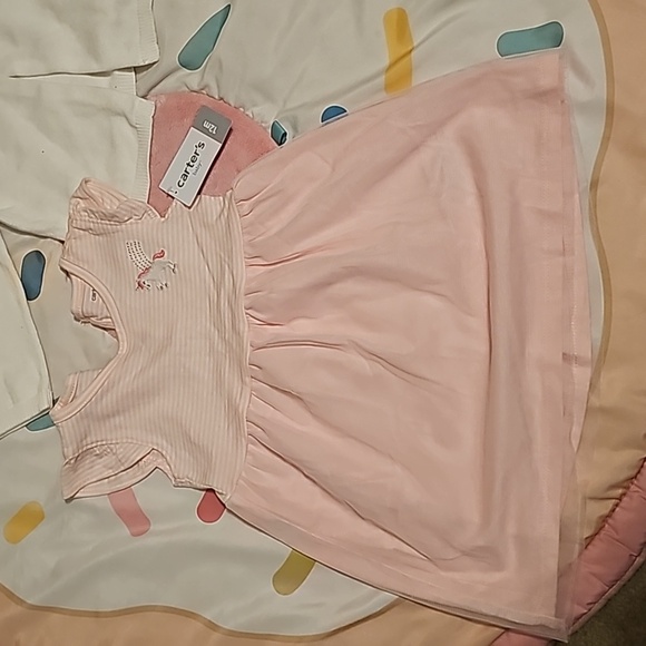 NWT Carter's 12m.set of pink unicorn 🦄  dress and white sweater with buttons - Picture 2 of 11
